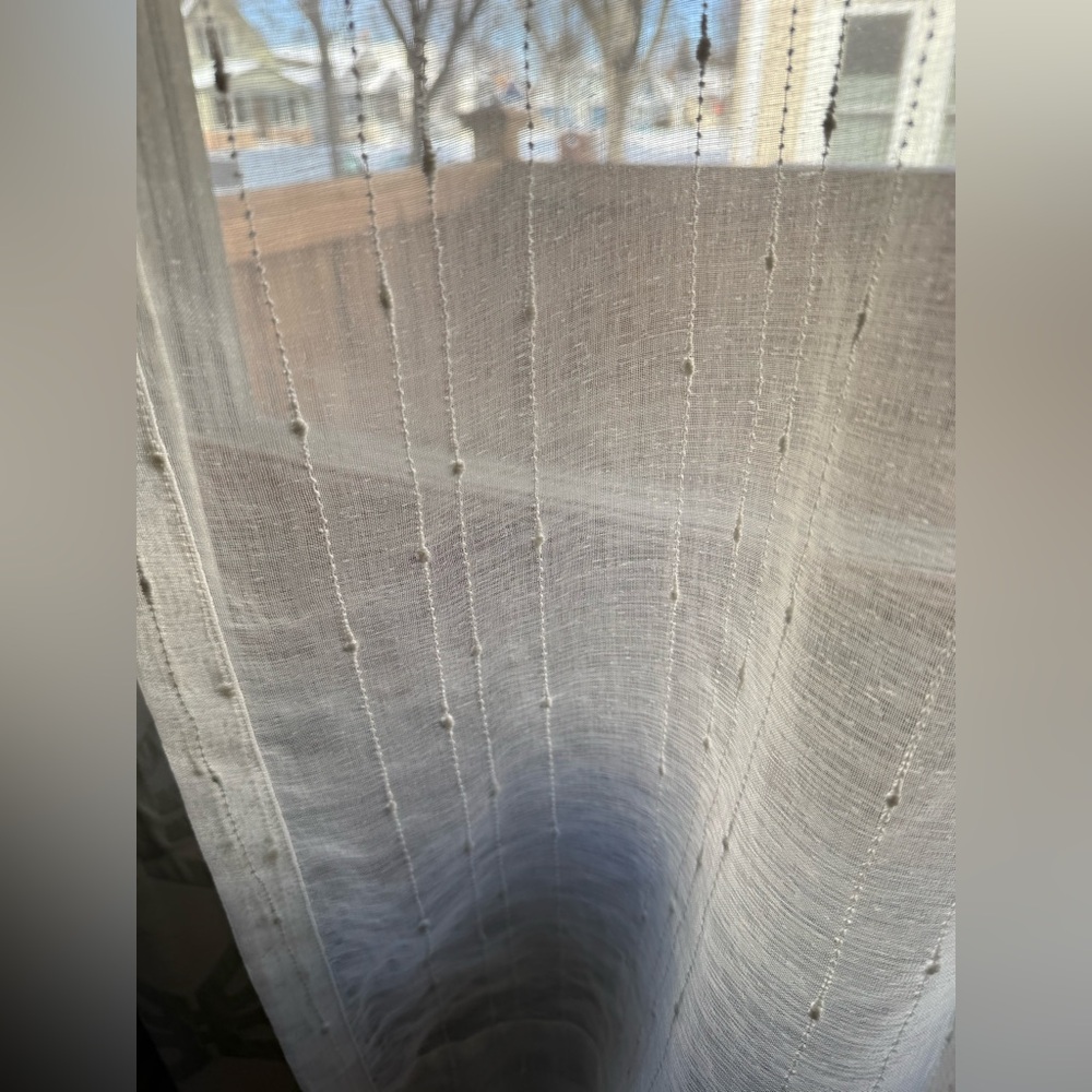 Two Sheer White Curtain Panels (50” W x 84” L)